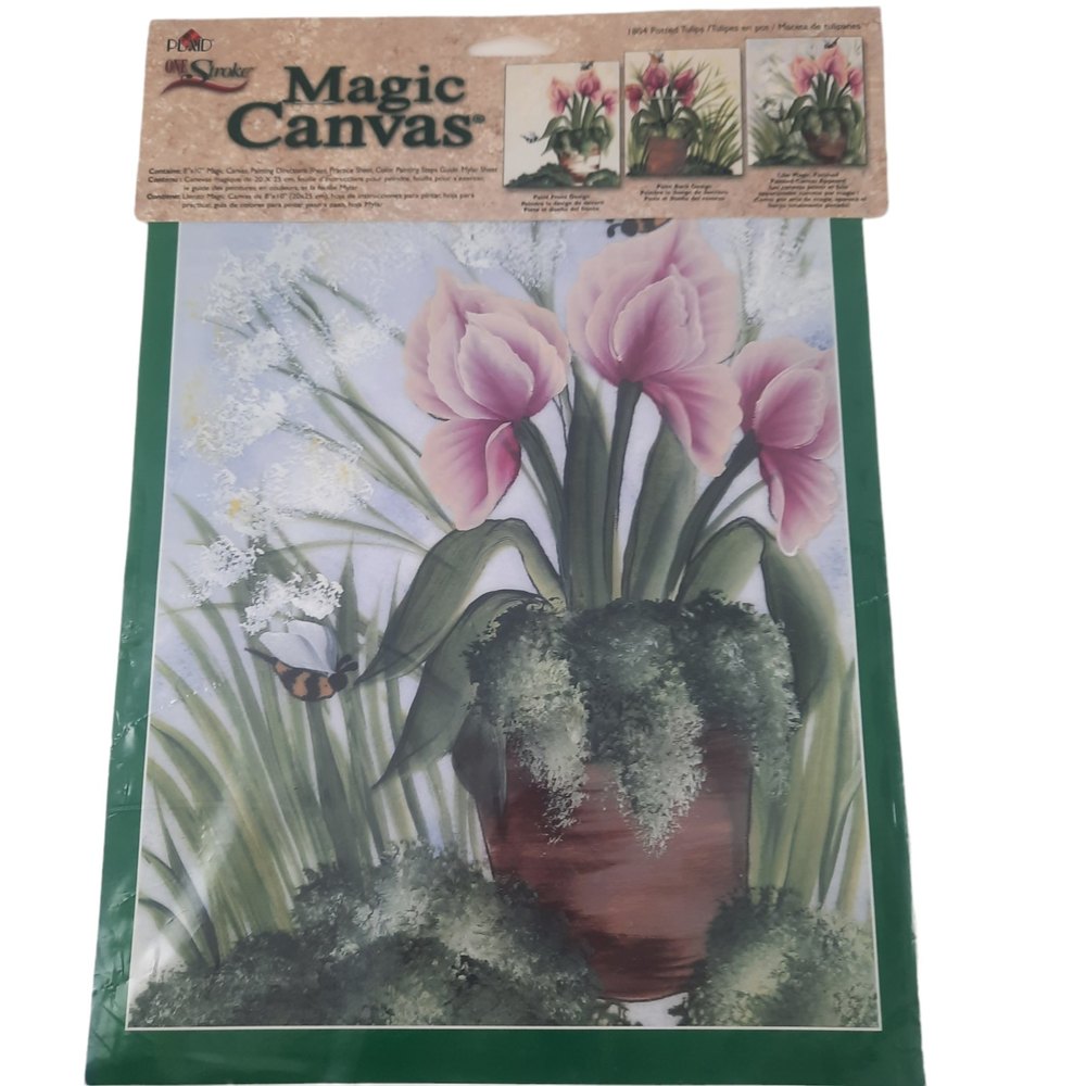 Magic Canvas Pre-Printed Painting Canvas by Plaid One Stroke 1804 Potted Tulips